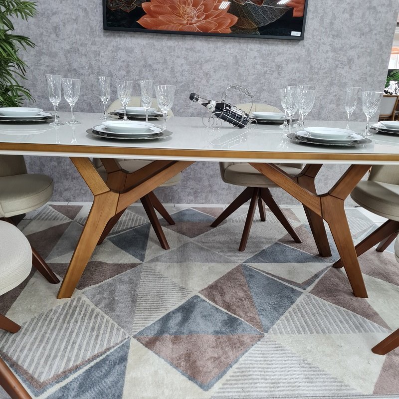 Sala de Jantar Mesa Guiné com 6 Cadeiras Turim Giratórias D'confort Design Linho Cinza R507 - 3