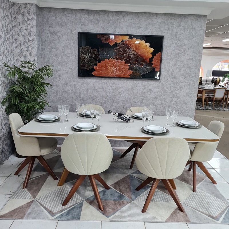 Sala de Jantar Mesa Guiné com 6 Cadeiras Turim Giratórias D'confort Design Linho Cinza R507 - 2