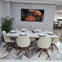 Sala de Jantar Mesa Guiné com 6 Cadeiras Turim Giratórias D'confort Design Linho Cinza R507 - 2