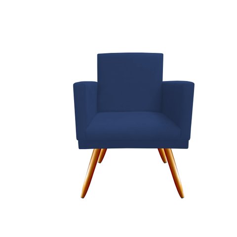 Poltrona Decorativa Nina Suede Azul Marinho Pés Madeira Ms Decor