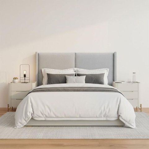 Cabeceira Queen Estofada 176cm com 2 Mesas de Cabeceira 100% Mdf Cor:linho Carter Cinza e Luna com