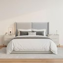 Ver imagem 1 de Cabeceira Queen Estofada 176cm com 2 Mesas de Cabeceira 100% Mdf Cor:linho Carter Cinza e Luna com