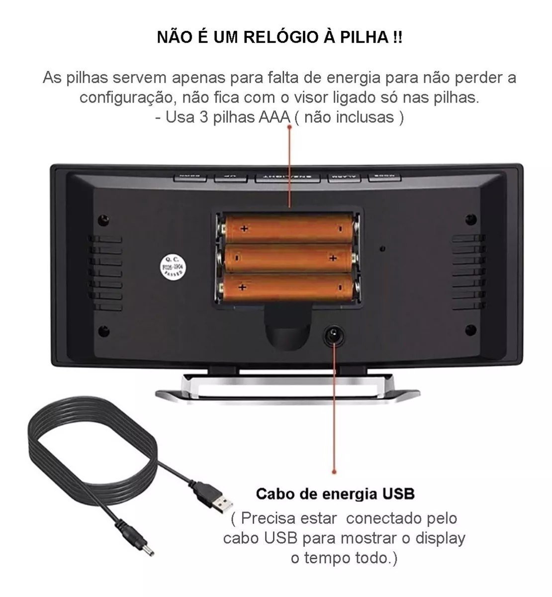 Relogio Cubo De Mesa Digital Despertador Led A Pilha ou USB - 7