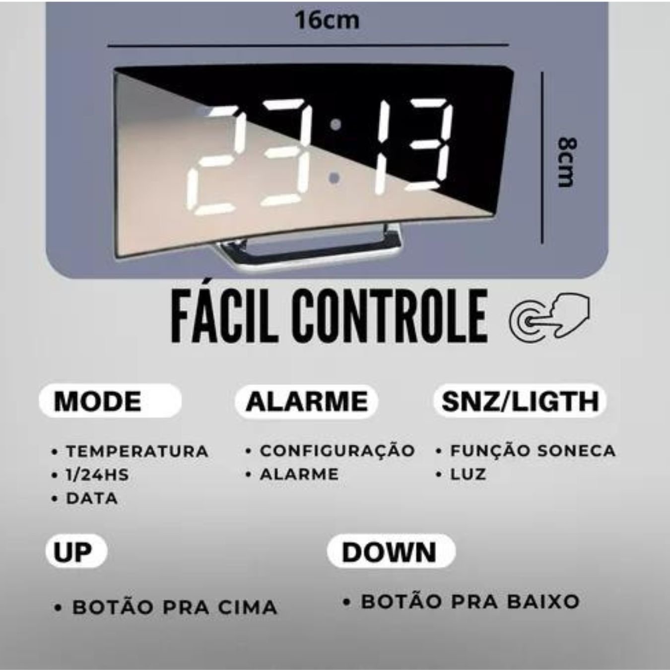 Relogio Cubo De Mesa Digital Despertador Led A Pilha ou USB - 9