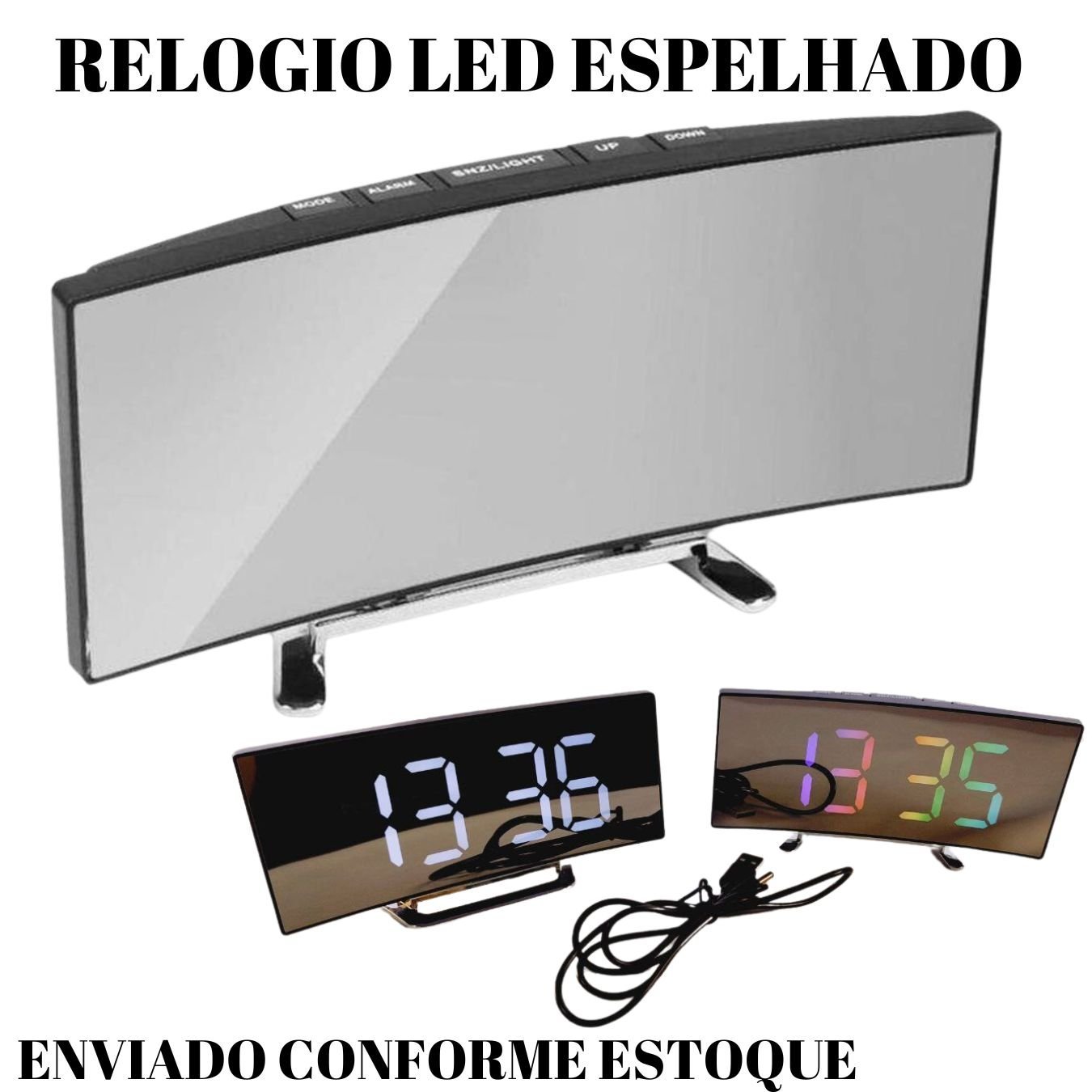 Relogio Cubo De Mesa Digital Despertador Led A Pilha ou USB - 3