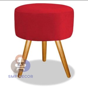 Puff Redondo Pés Palito Vermelho SMF DECOR