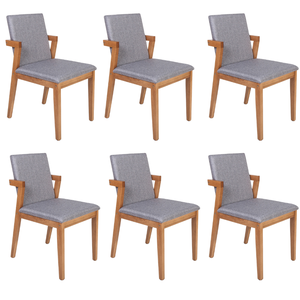 Conjunto 6 Cadeiras Estofadas Luna Cinza Escuro