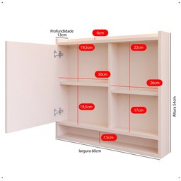 Espelheira Suspensa para Banheiro Closet Porta e Armário Acqua com Nicho - 6
