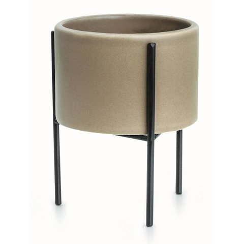 Cachepot Cinza com Suporte em Metal 09973 P Mart