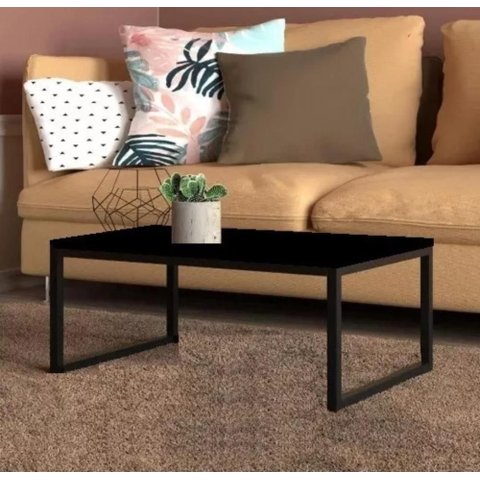 Mesa Centro Sala Pés de Ferro Industrial 80x40 Tampo Mdf Preto Carmin