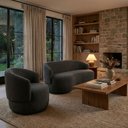 Ver imagem 1 de Conjunto Poltrona Namoradeira Decorativa Orgânica Beatriz Boucle Cinza Escuro - Montanaris Decor