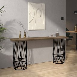 Mesa Aparador Buffet Balcão Caleb 150 cm Industrial Ferro Preto Tampo 100% MDF Madeira - Amey Decor - 2
