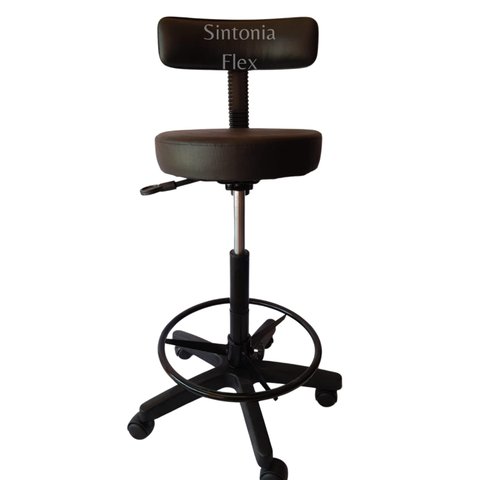 Cadeira Mocho Caixa Alta Podologo com Aro e Base de Rodízio Corano Preto