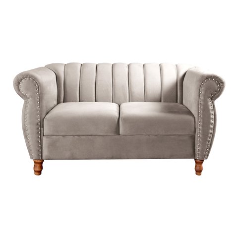 Namoradeira Realeza Sofá Chesterfield Decoração Sala Recepção Estilo Retrô - Suede Bege Claro