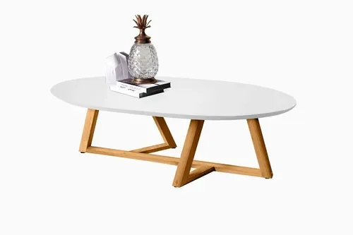 Mesa De Centro Classic Com Pés De Madeira Maciça Para Sala:BRANCO - 3