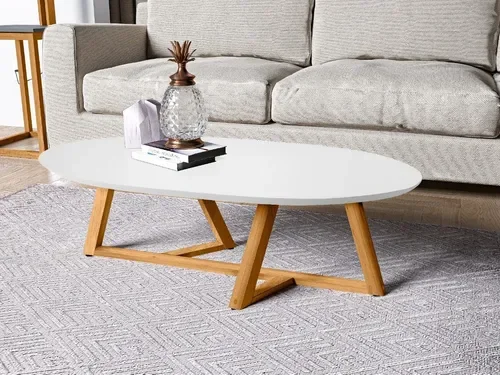 Mesa De Centro Classic Com Pés De Madeira Maciça Para Sala:BRANCO