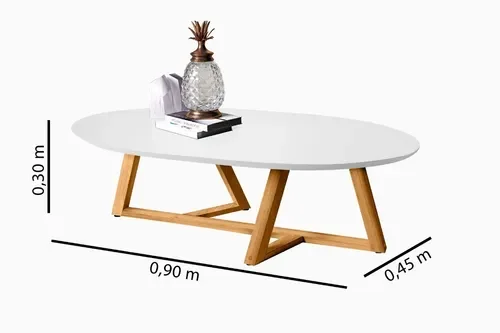 Mesa De Centro Classic Com Pés De Madeira Maciça Para Sala:BRANCO - 2