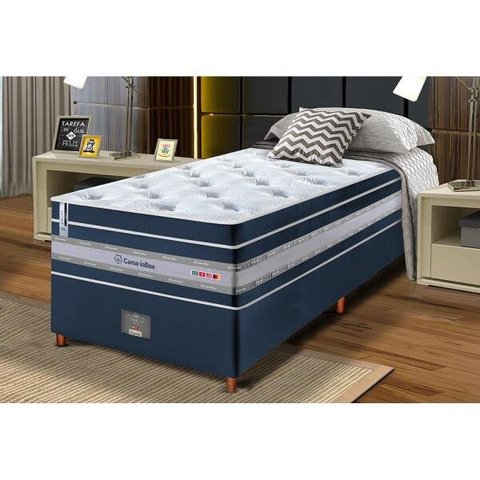 Cama Box Solteiro Anjos  de Molas Ensacadas Cama In Select Euro Soft 88x188x71 Azul