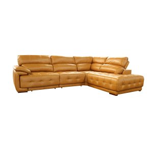Sofá Retrátil e Reclinável de Couro Filipinas Canto com Chaise Direita 1,36 M - Caramelo