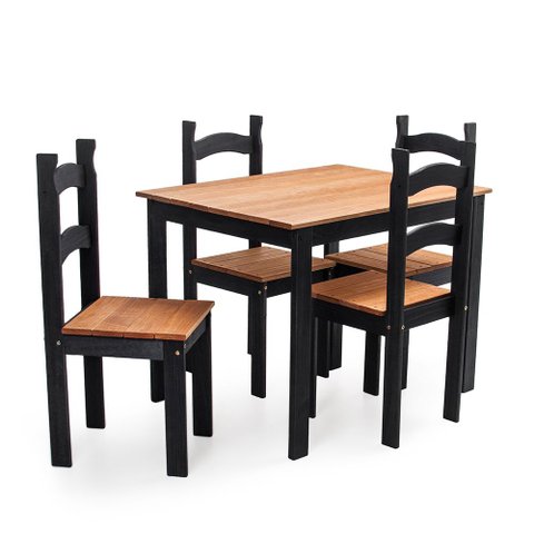 Conjunto Mesa de Jantar 100x70 Rústica com 4 Cadeiras em Madeira Maciça Preto/Mel - Mb Móveis
