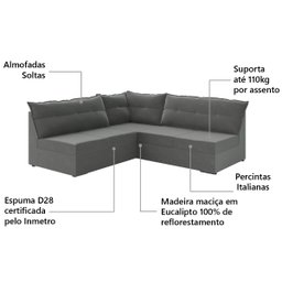 Sofá de Canto 5 Lugares Renaut Suede Cinza Mamflex - 2