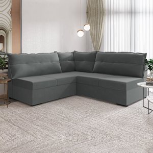 Sofá de Canto 5 Lugares Renaut Suede Cinza Mamflex