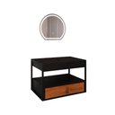 Ver imagem 1 de Gabinete Harley 1 Gaveta e Espelho Redondo Led 50cm Bivolt Preto/nature