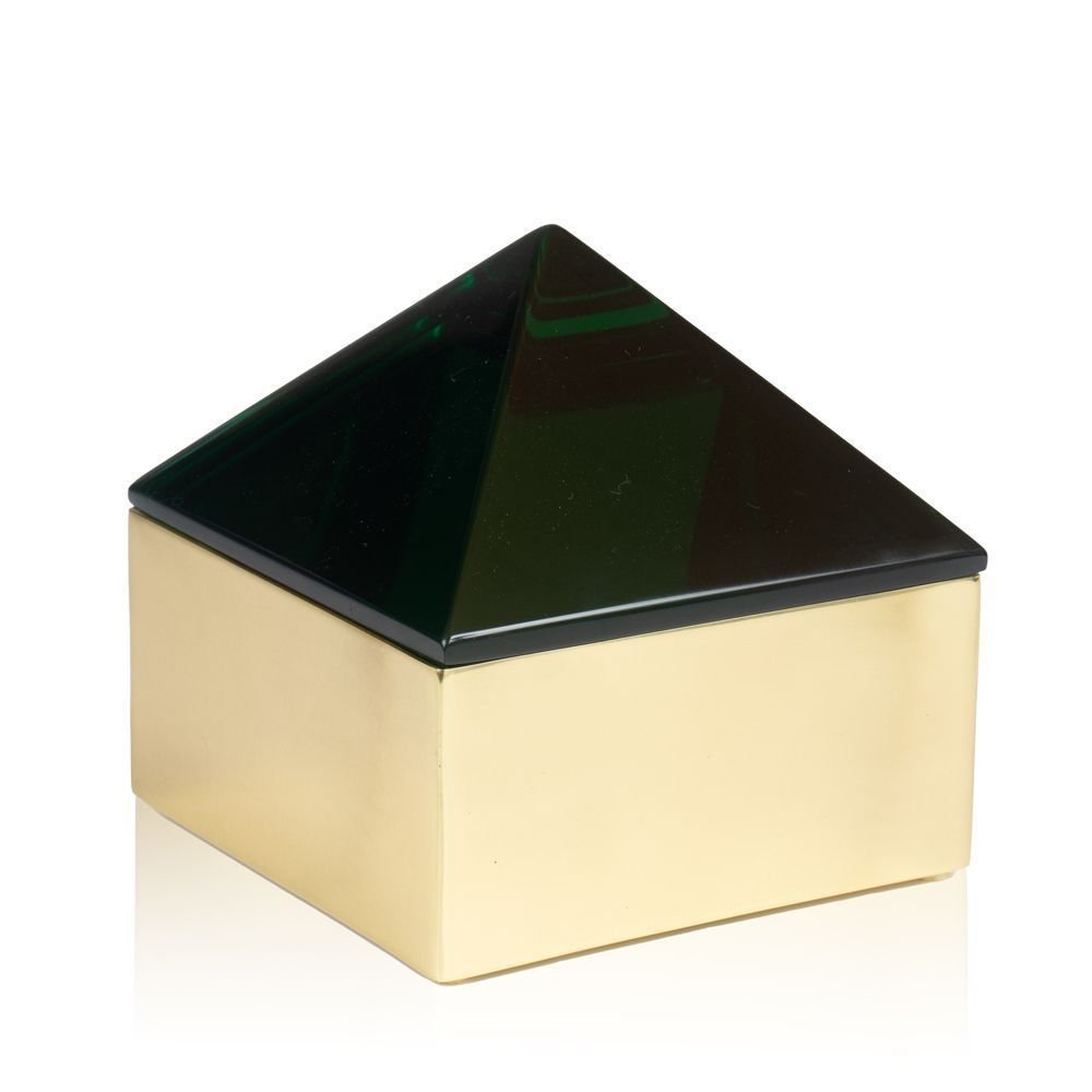 Caixa Decorativa Metal Dourado Tampa Pirâmide Resina - 1