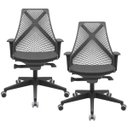 Ver imagem 1 de Kit 2 Cadeiras de Escritório Presidente Giratória Ergonômica Kron P03 Crepe Preto - Lyam Decor