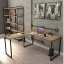 Ver imagem 1 de Mesa de Escritório em L Estilo Industrial 1,50x1,50M Kuadra - Nogal