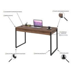 Mesa Escritório Office Estilo Industrial 1,10M com 2 Gavetas - 3