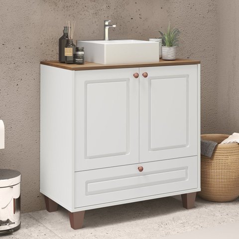 Gabinete para Banheiro 80cm Córdoba Yescasa Branco/Carvalho