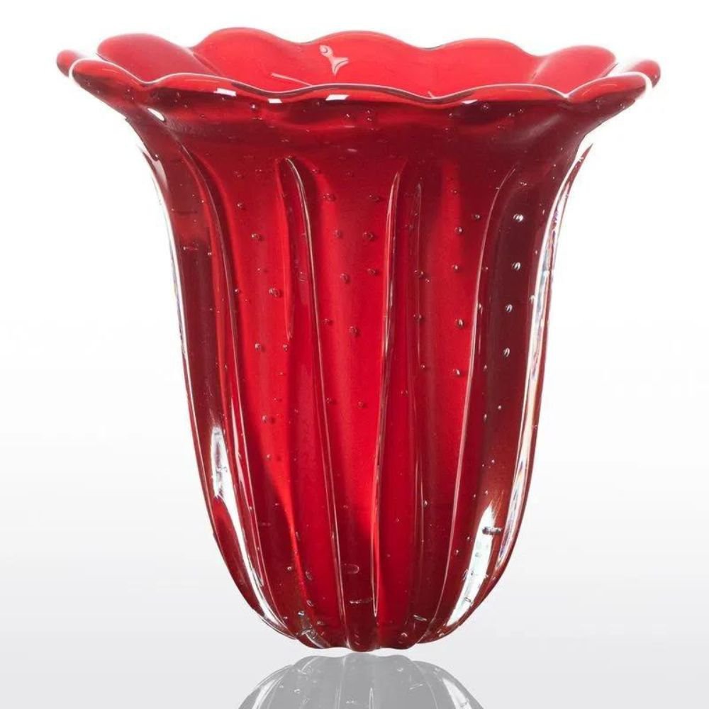 Vaso Para Decoração Cristal Murano Elegance Vermelho Intenso