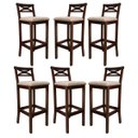 Ver imagem 1 de Kit 6 Banquetas Alta Estofada para Bancada Madri Madeira Capuccino Suede Bege Ccs