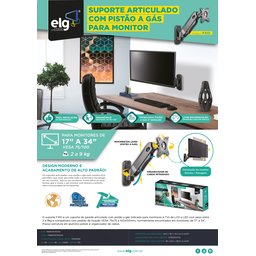 Suporte Articulado de Parede para Monitor, Elg, F410, de 17" a 34", até 9kg Pistão a Gás, Giro 360° - 6