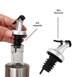 Kit 2 Porta Azeite Óleo e Vinagre 200ml Cada Vidro Aço Inox - 5