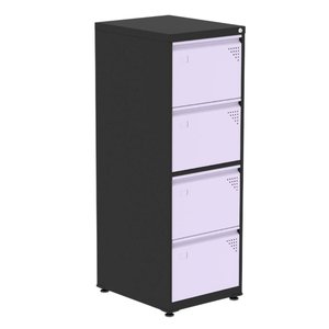 Armário de Arquivo Oficio 4 Gavetas Pandin 47 Cm (larg) Aço Preto C/ Frente Gaveta Lilás C/ Chave