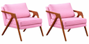 Ver imagem 1 de Kit 02 Poltronas Decorativa Mona Luxo Base de Madeira Maciça Sala Recepção Veludo Rosa Claro Eli Móv