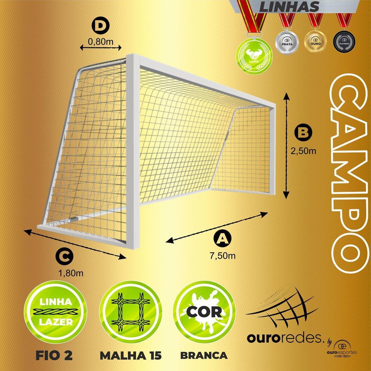 Rede para Gol/trave de Futebol de Campo Oficial Fio 2 Nylon - 2