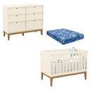 Ver imagem 1 de Berço Americano e Cômoda 6 Gavetas Unique Off White Eco Wood com Colchão Ortobom - Matic
