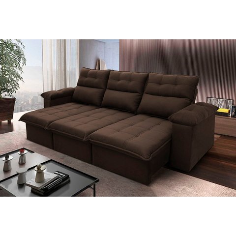 Sofá Retrátil/Reclinável Verona 2,30M Suede Velut Marrom com Molas No Assento - King House