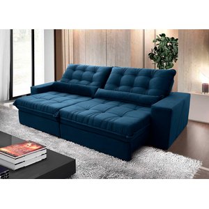 Sofá Retrátil/Reclinável Zurique 2,50M Suede Velut Azul Marinho Marinho Marinho com Molas No Assento