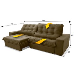 Sofá Retrátil/Reclinável Zurique 2,50M Suede Velut Bege com Molas No Assento - King House - 3