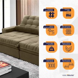 Sofá Retrátil/Reclinável Zurique 2,50M Suede Velut Bege com Molas No Assento - King House - 6