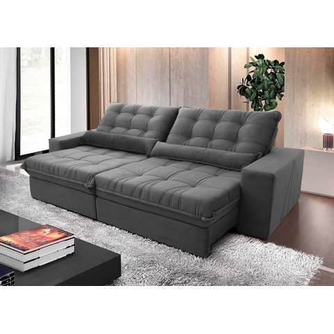 Sofá Retrátil/reclinável Zurique 2,50m Suede Velut Cinza com Molas no Assento - King House