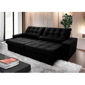 Sofá Retrátil/Reclinável Zurique 2,50M Suede Velut Preto com Molas No Assento - King House