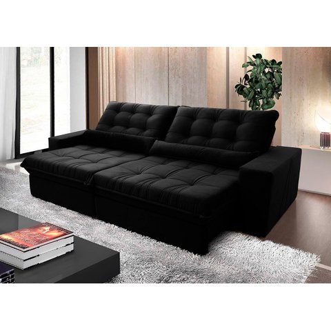 Sofá Retrátil/Reclinável Zurique 2,50M Suede Velut Preto com Molas No Assento - King House