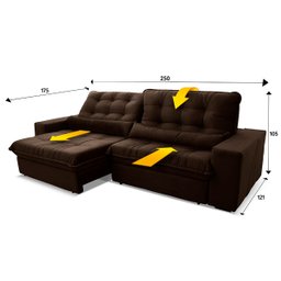 Sofá Retrátil/Reclinável Zurique 2,50M Suede Velut Marrom com Molas No Assento - King House - 3