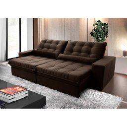 Sofá Retrátil/Reclinável Zurique 2,50M Suede Velut Marrom com Molas No Assento - King House - 2