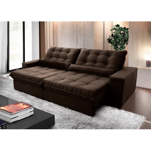 Sofá Retrátil/Reclinável Zurique 2,50M Suede Velut Marrom com Molas No Assento - King House